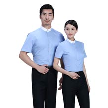 滌棉立領(lǐng)撞色藍色職業(yè)襯衫ZL023